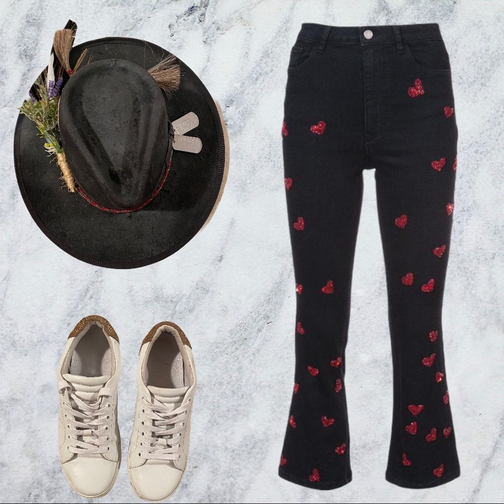 NEW AMEN Black Beaded Heart mid-rise Jeans